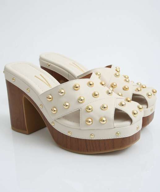 Tamanco Feminino Salto Grosso Tachas Vizzano