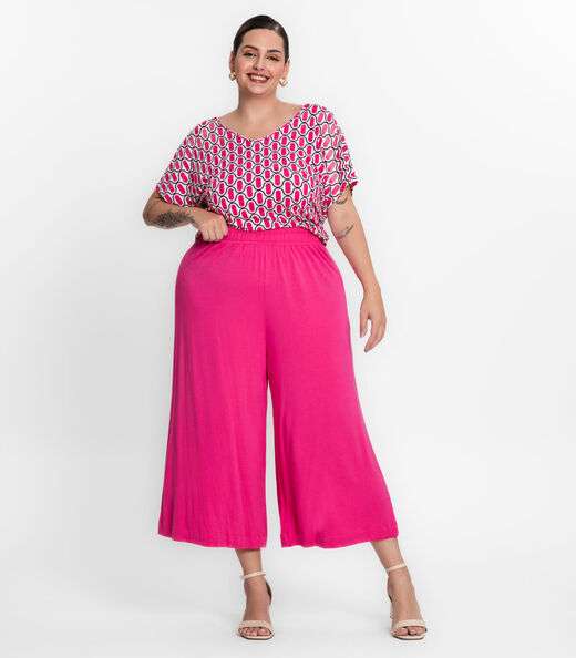 Calça Pantacourt Feminina Plus Size Secret Glam Rosa