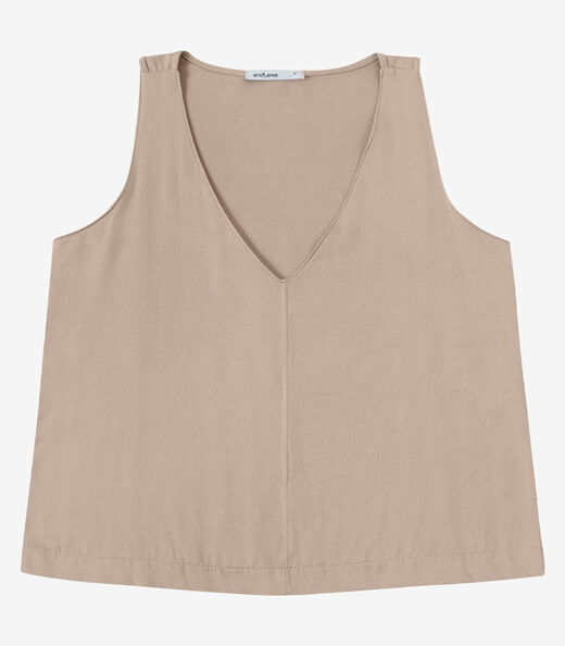 Regata Feminina Decote V Em Viscose Endless Bege