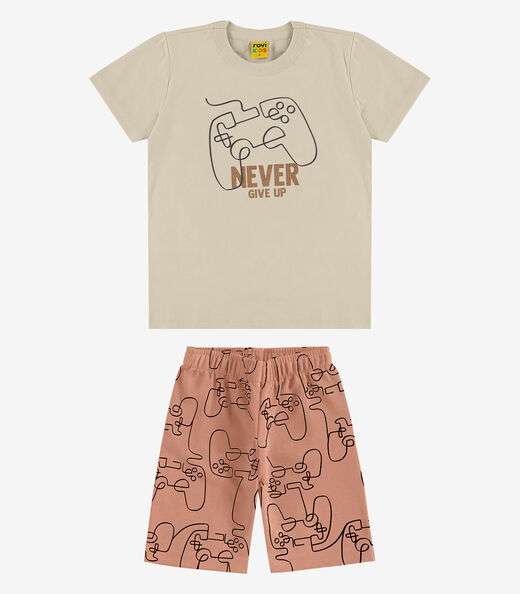 Image_Conjunto Infantil Camiseta Com Bermuda Rovi kids Bege