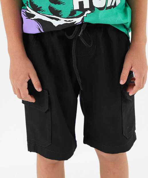 Bermuda Infantil Sarja Cargo Tam 4 a 8 Preto