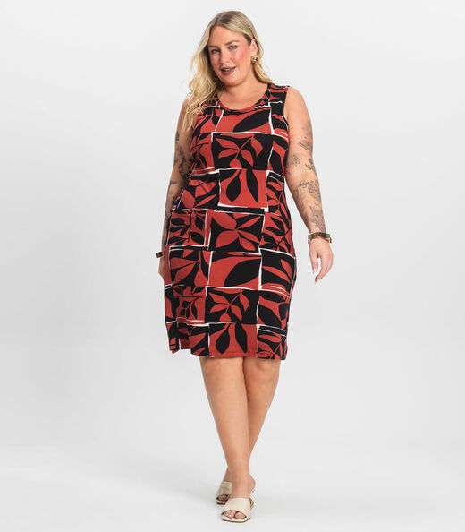 Vestido Plus Size Estampado Infinita Cor Laranja