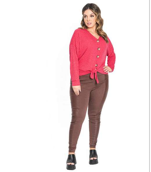 Camisa Feminina Canelada Com Nó Secret Glam Vermelho