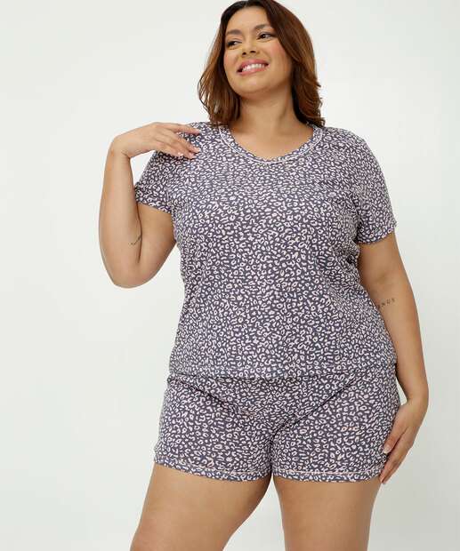 Pijama Plus Size Feminino Animal Print Manga Curta Marisa