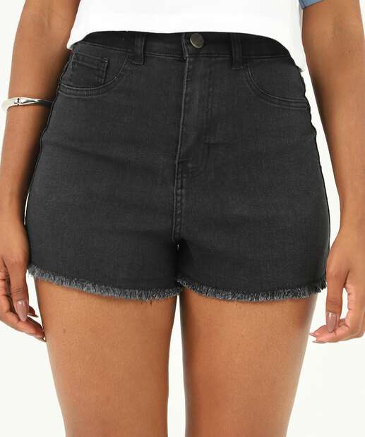 Short Feminino Boyfriend Uber Jeans Preto
