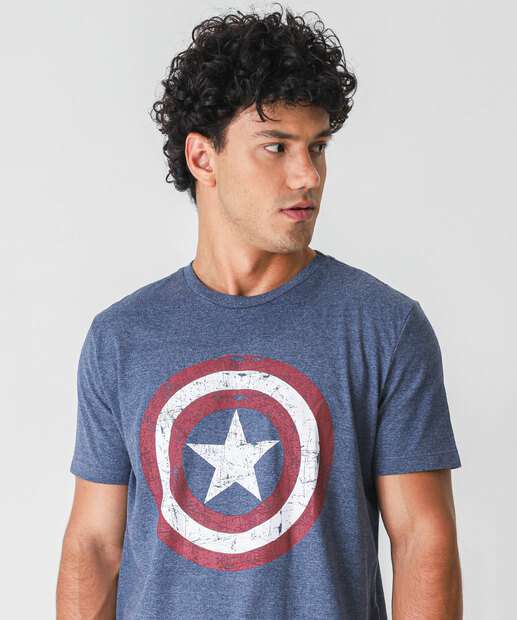 Camiseta Masculina Capitão América Manga Curta Marvel