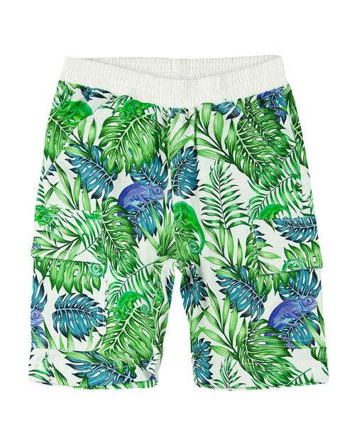 Conjunto Infantil Meia Malha e Tricoline Estampa Digital de Camaleão AZ Surf Clu