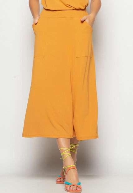 Conjunto Regata Drapeada e Saia Midi Malha Caramelo Salvatore