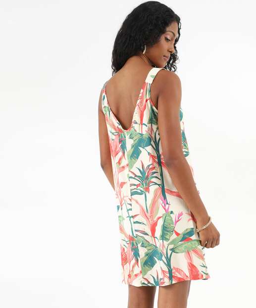 Vestido Feminino Folhas Alças Finas Marisa Off White