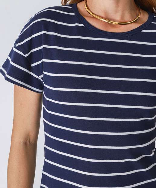 Vestido Midi Feminino Listrado Marisa Azul