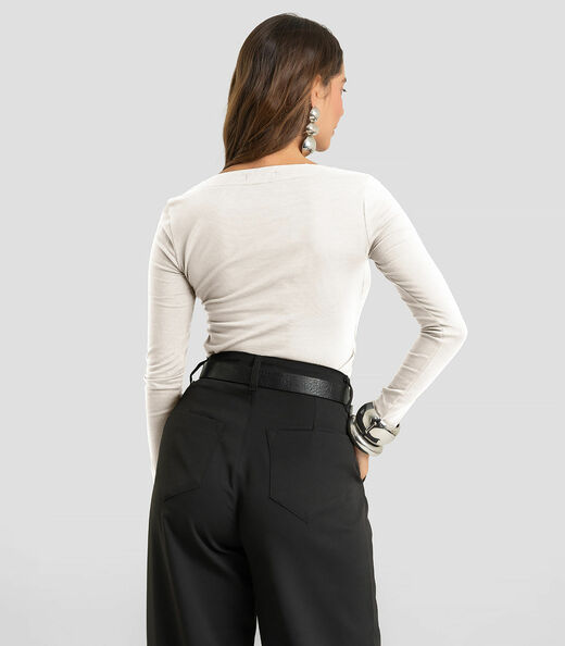 Blusa Feminina Manga Longa Em Cotton Leve Dianna Bege