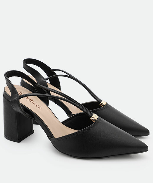 Scarpin Feminino Slingback Salto Grosso Bebecê Preto