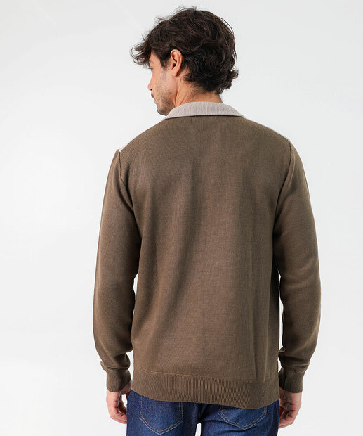 Suéter Masculino Tricô Half Zíper Recortes MR Verde