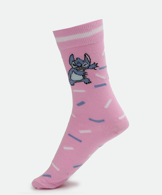 Meia Feminina Stitch Cano Longo Disney  