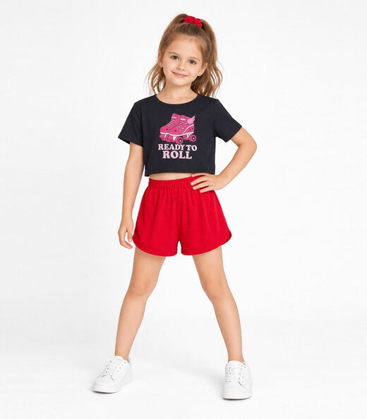 Conjunto Feminino Infantil Blusa E Short Select Preto