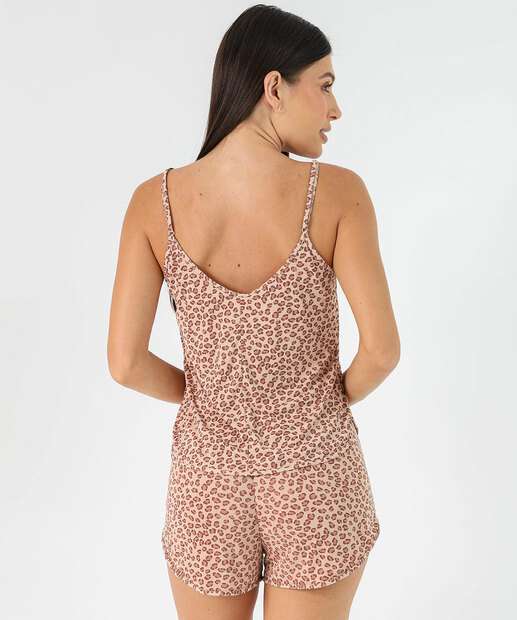 Baby Doll Liganete Estampa Animal Print Delrio Bege