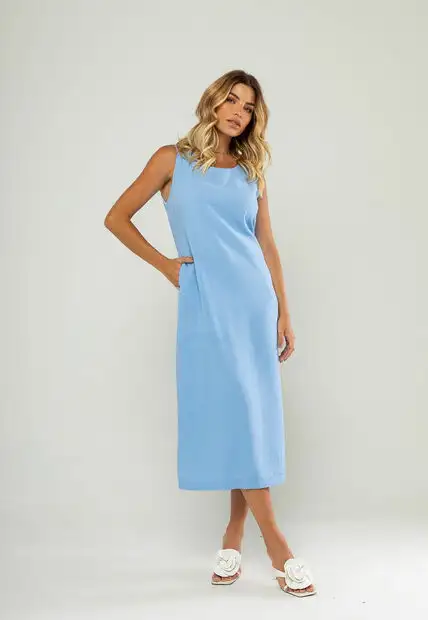 Vestido Midi Regata E Recorte Posterior Azul Salvatore