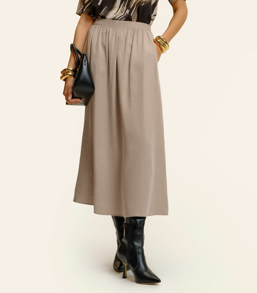 Saia Midi Endless Tencel Twill Feminina Marrom