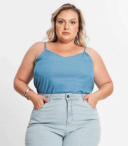 Image_Blusa De Alça Feminina Plus Size Secret Glam Azul