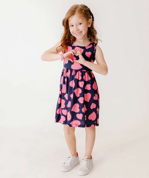 Vestido Infantil Corações Sem Manga Tam 4 a 10
