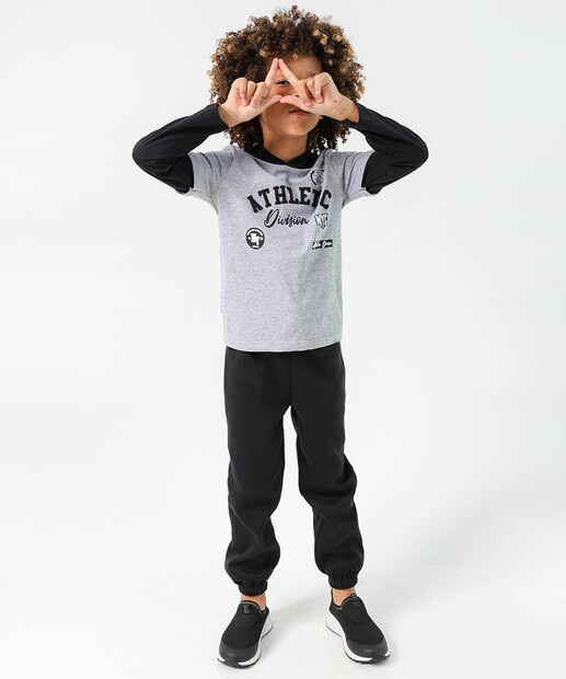 Camiseta Infantil Manga Longa Capuz Marisa Tam 4 a 10 Cinza