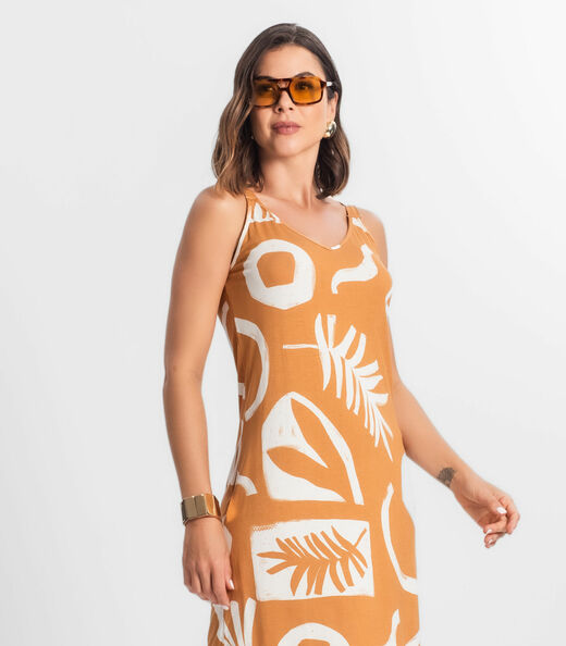 Vestido Estampado Rovitex Marrom