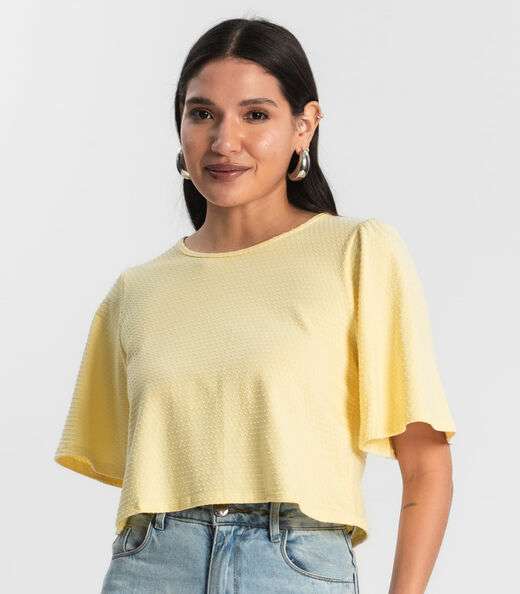Blusa Feminina Manga Franzida Rovitex Amarelo