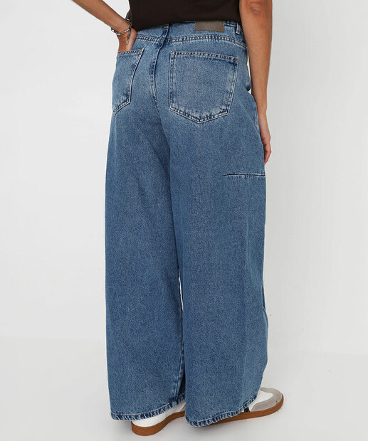 Calça Jeans Barrel Marmorizada Feminina Sawary Azul