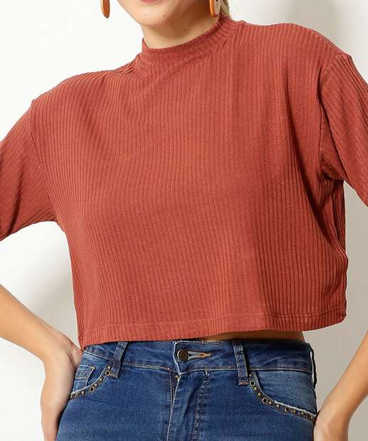 Blusa Feminina Canelada Manga Curta Marisa
