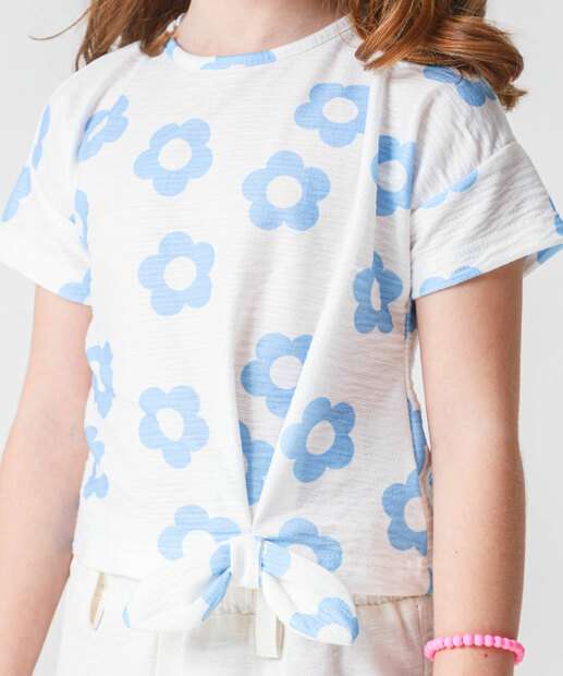 Blusa Infantil Textura Flores Marisa Tam 4 a 10 Branco