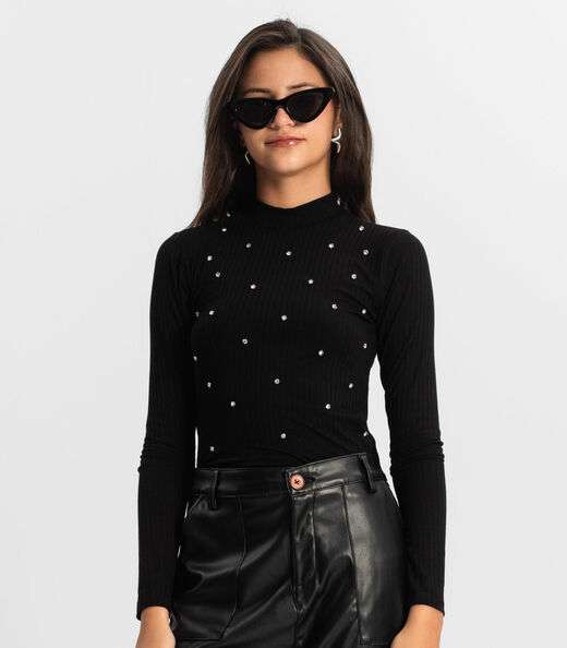 Blusa Juvenil Feminina Em Ribana Minty Preto