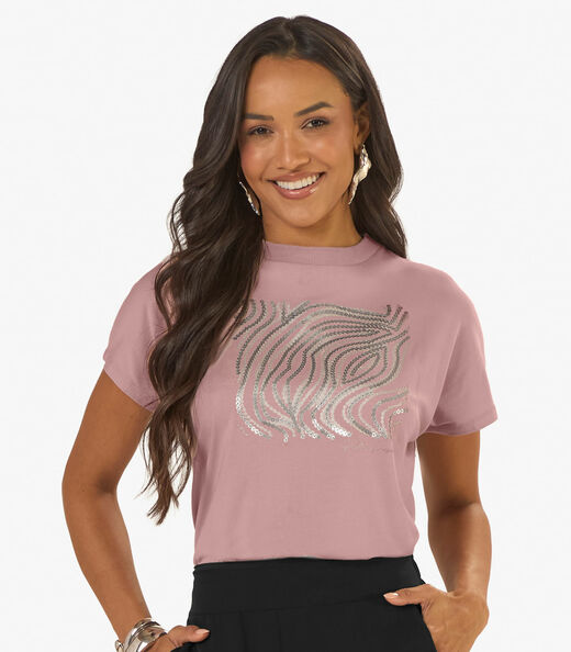 Blusa Feminina Viscotorcion Com Estampa Rovitex Rosa