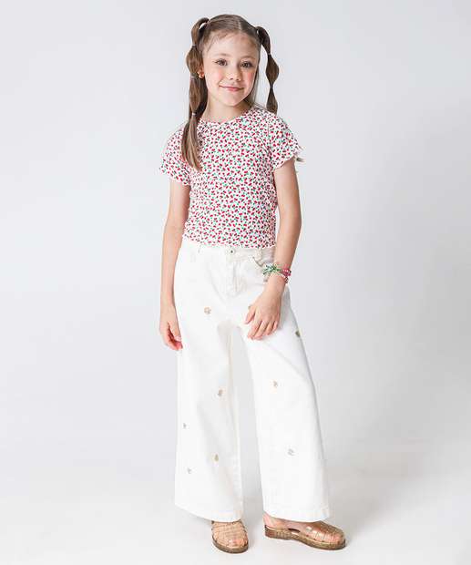Image_Calça Sarja Pantacourt Infantil Bordado Tam 4 a 8 Off White