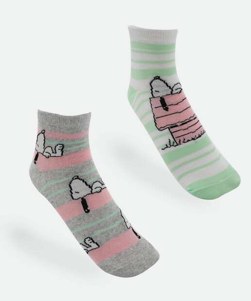 Image_Kit 2 Meias Soquete Feminina Estampa Snoopy Branco