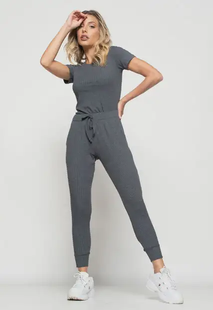 Kit 2 Calças  Jogger Comfy Malha Canelada Preta e Grafite