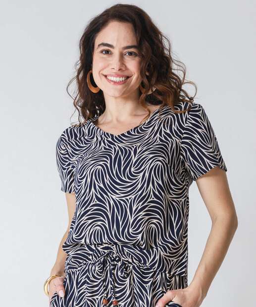 Image_Blusa Feminina Estampada Manga Curta Marisa Azul