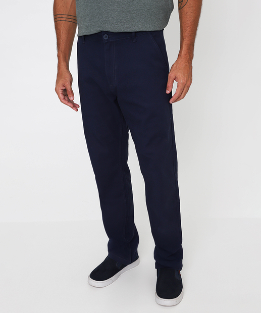 Calça Masculina Slim Sarja Chino Bolsos Marisa Azul