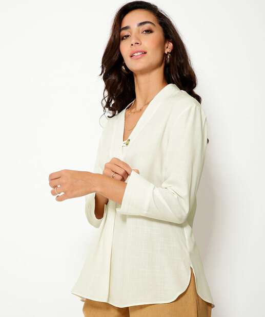 Camisa Feminina Transpassada Manga Longa Marisa 