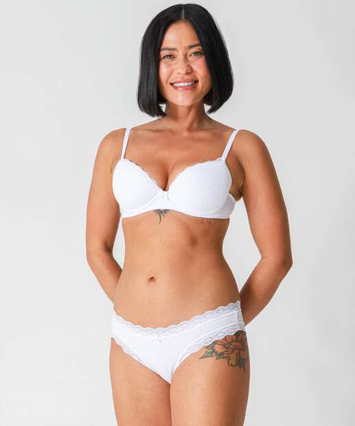 Sutiã Com Base E Com Bojo Canelado Renda Marisa Branco