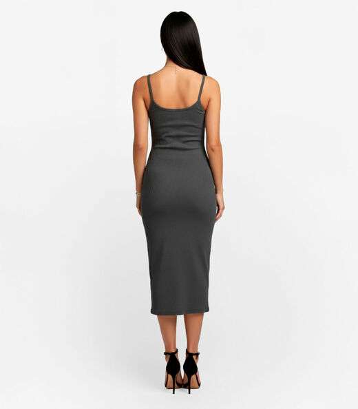 Vestido Feminino Em Ribana Infinita Cor Cinza