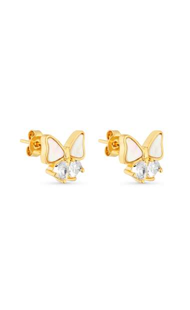 Brinco Semijoia  Borboleta com Madrepérola e Zircônias Banhado a ouro 18k