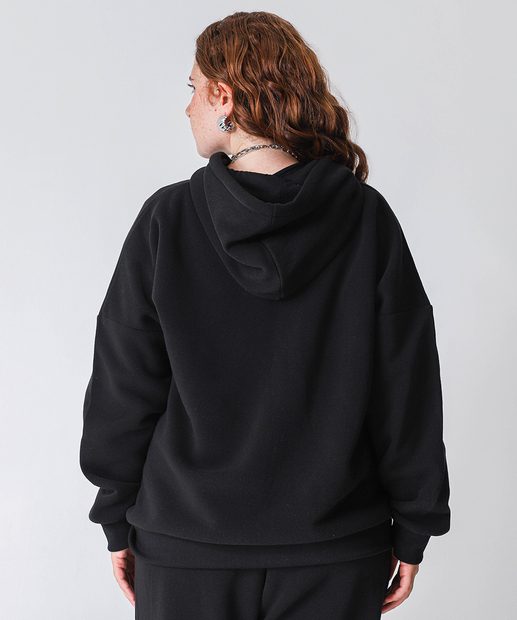 Casaco Plus Size Feminino Moletom Capuz Marisa Preto