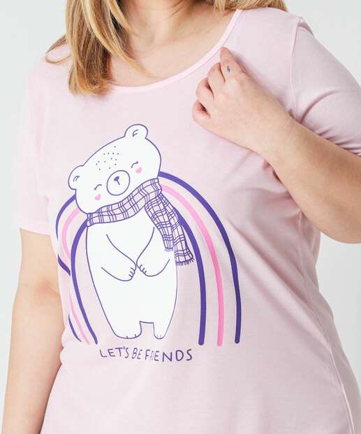 Camisola Plus Size Estampa Frase Marisa Rosa