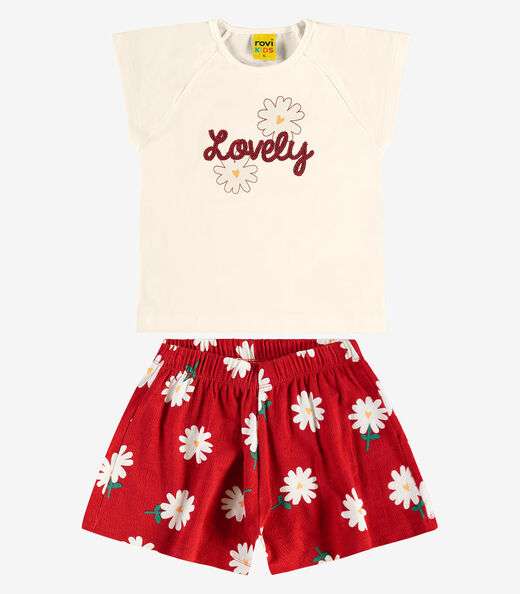 Conjunto Blusa com Shorts Cotton Rovi Kids Bege