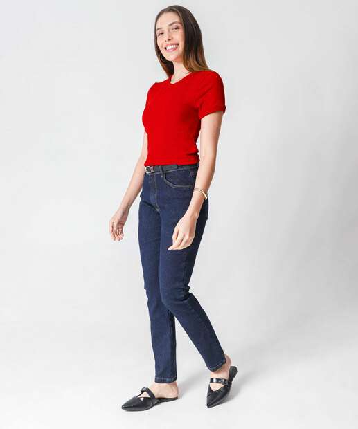 Blusa Feminina Canelada Manga Curta Marisa Vermelho