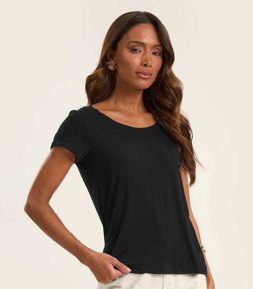 Blusa Feminina Viscotorcion Básica Rovitex Preto