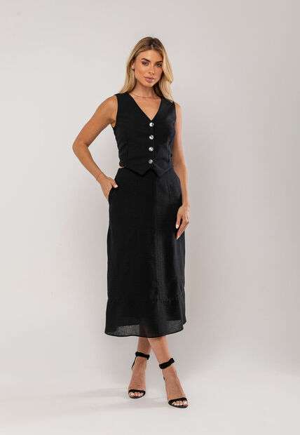 Conjunto Com Colete e Saia Midi Preto Salvatore
