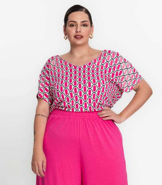 Blusa Feminina Plus Size Estampada Secret Glam Rosa