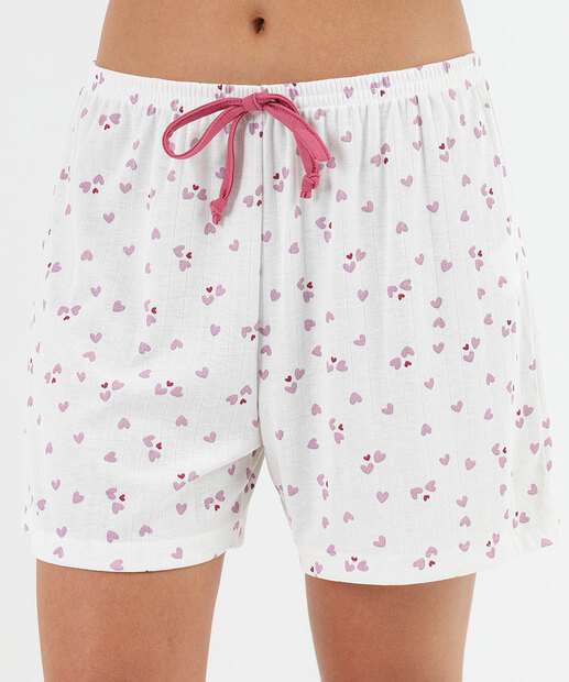 Pijama Feminino Estampa Corações Marisa Off White