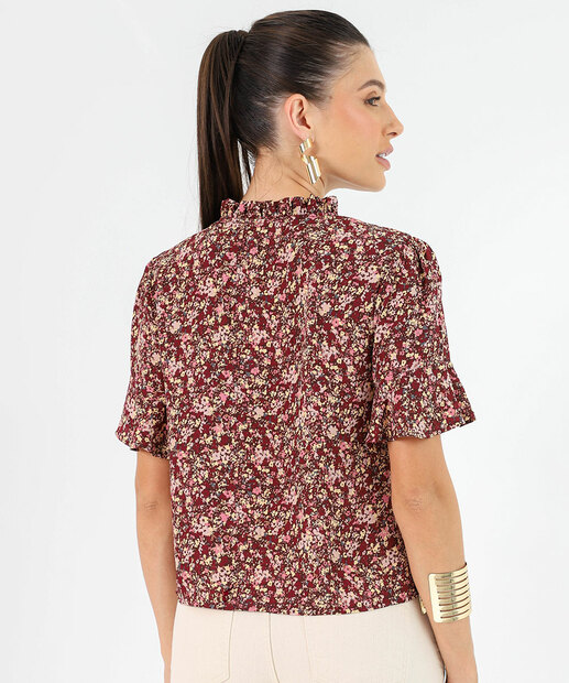 Blusa Feminina Estampa Flores Amarração Marisa Vinho